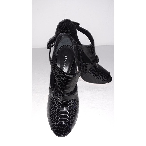 Casadei Black Patent Leather PITONDRILL NERO Open Toe Booties (38 IT) - Picture 7 of 13